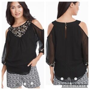 NWOT WHBM Embroidered Cold-Shoulder Blouse